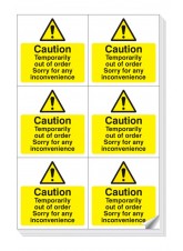 Caution - Temporarily Out of Order Labels (Sheet of 6)