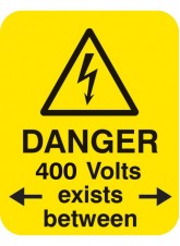 Danger - 400 Volts < Exists Between > - Labels