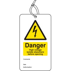Danger - High Voltage Isolate Elsewhere - Double Sided Safety Tag