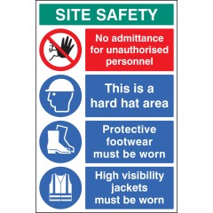 No Admittance - Hard Hat - Footwear - Hi Vis - Multi-Message Site Safety Board