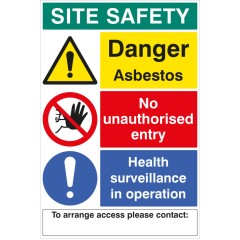 Danger - Asbestos Site Safety Board with Contact Details